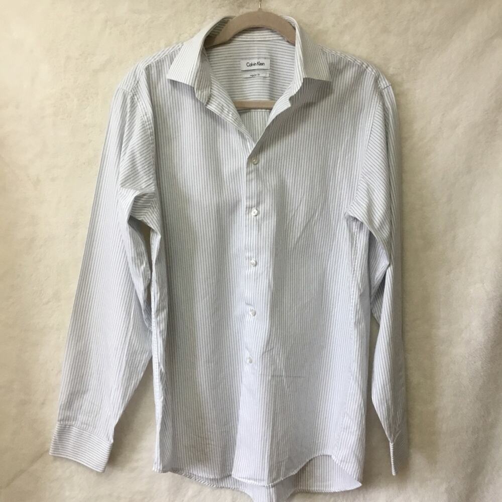Calvin Klein White&Blue Stripes Long Sleeve Shirt - Picture 1 of 10